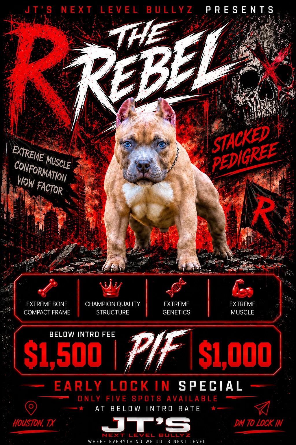 Da Rebel stud promotion graphic with Houston early lock-in details